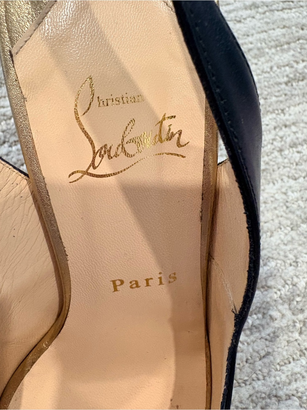 Christian Louboutin Black Leather Slingback Platform Heels Gold Heel Red Bottoms - Picture 6 of 7